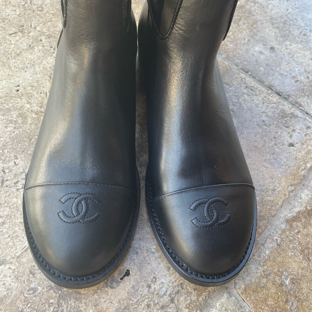 Chanel black knee high boots